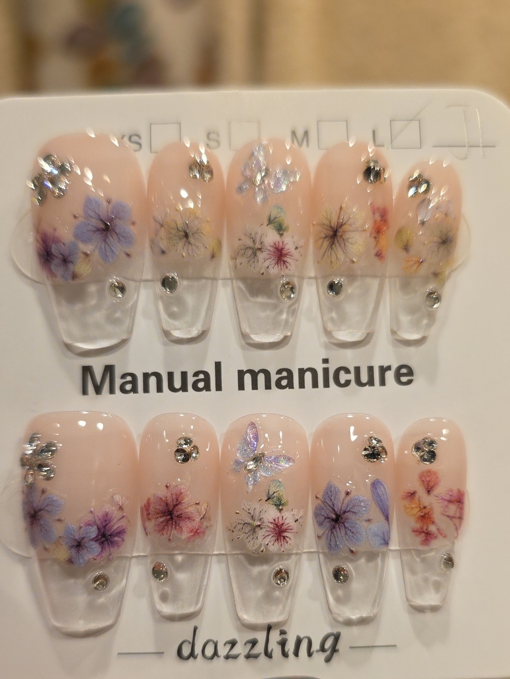 Dazzling Floral Press-On Nail Set - Pink Floral Design Size Large